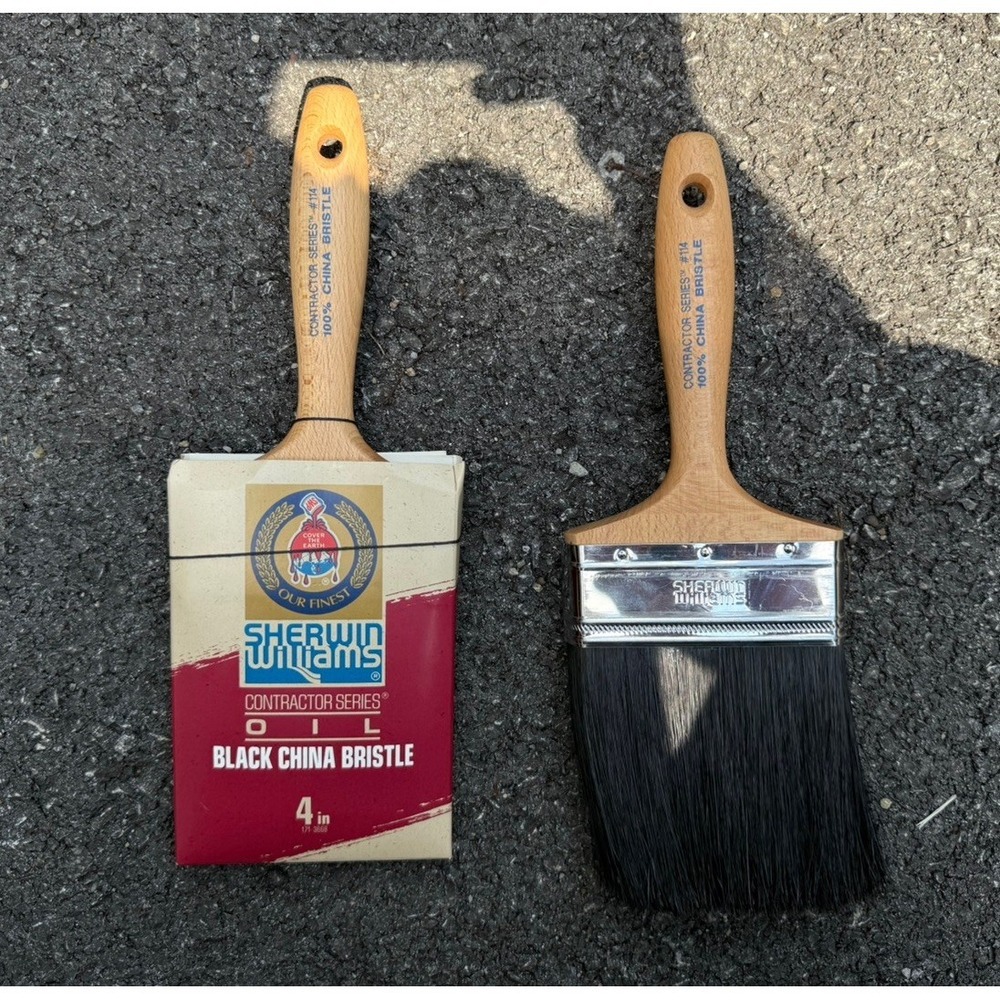 Vtg. Lot - 2  Sherwin Williams 100%China Bristle 4" Paint Brushes  New/Old Stock